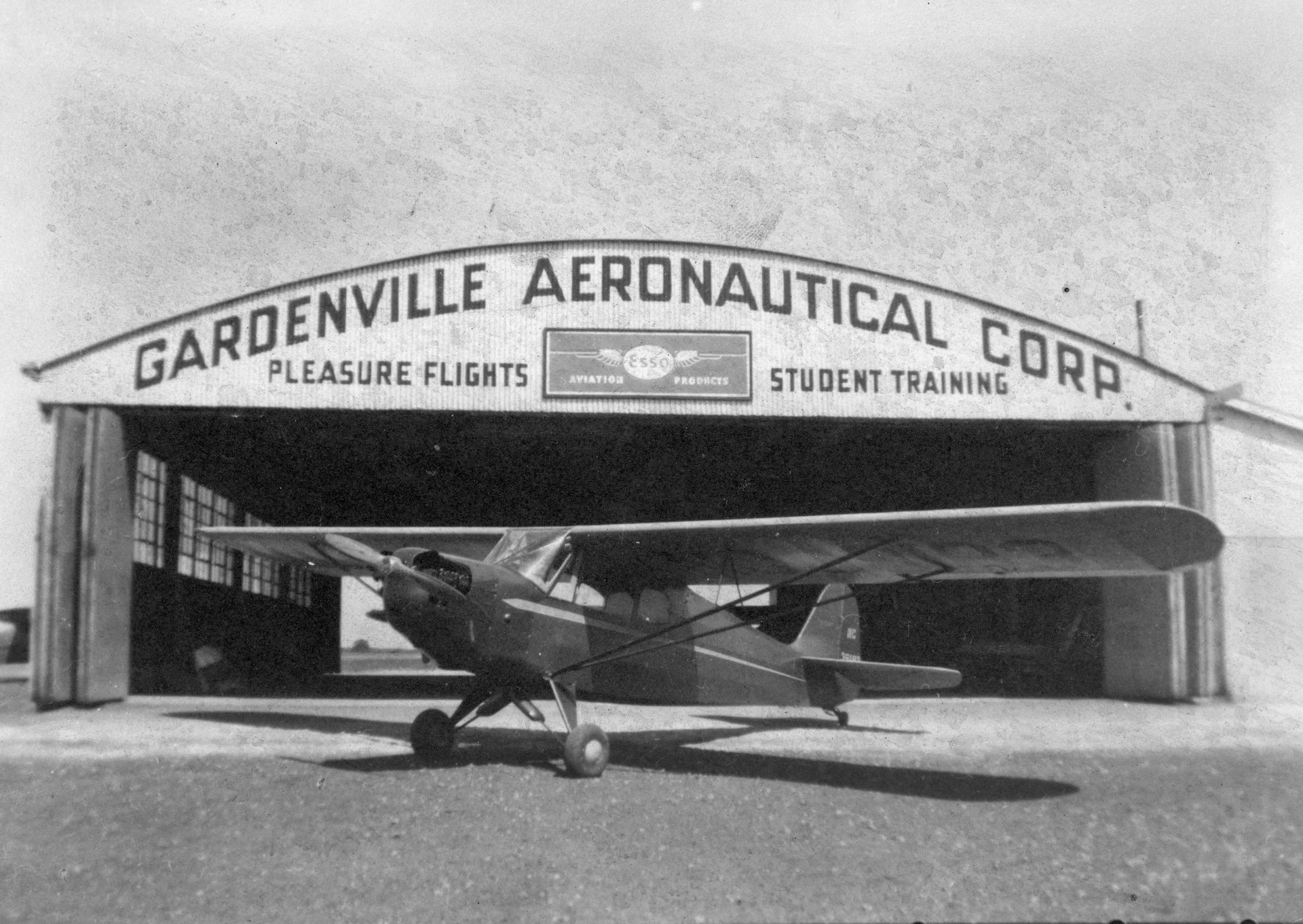 The first hangar constructed at the Gardenville Airport, aka Gardenville Aeronautical Corp.