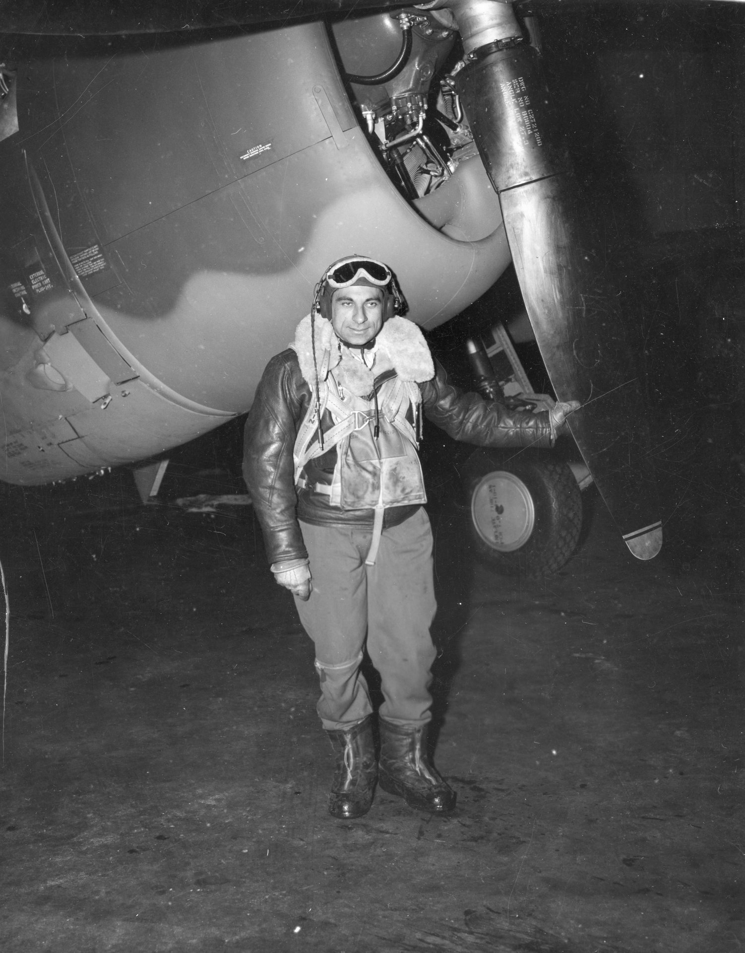 Tony standing in front of a P-47 in full flight gear!
