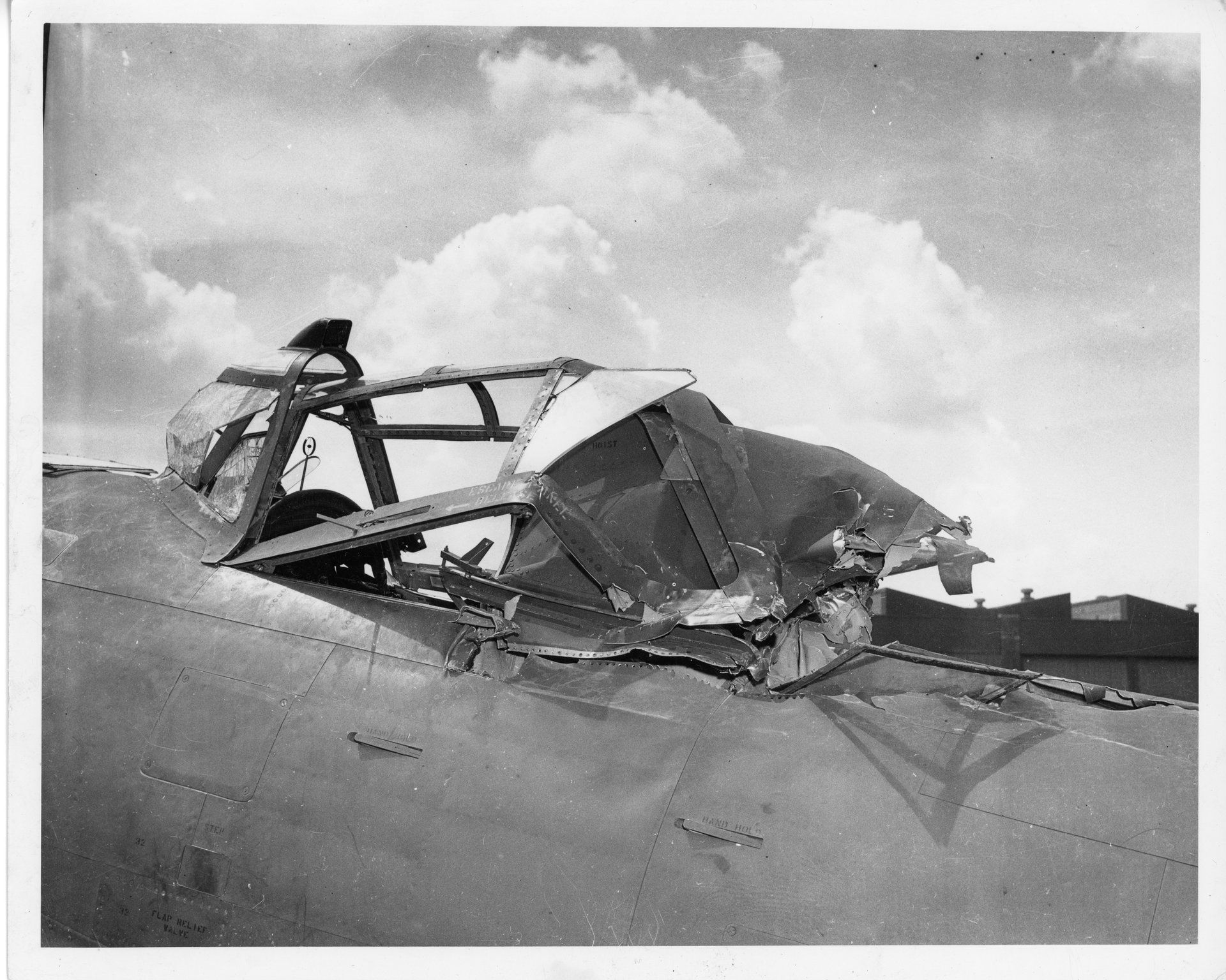 The force of the impact shattered the front of Tony's P-47 canopy.