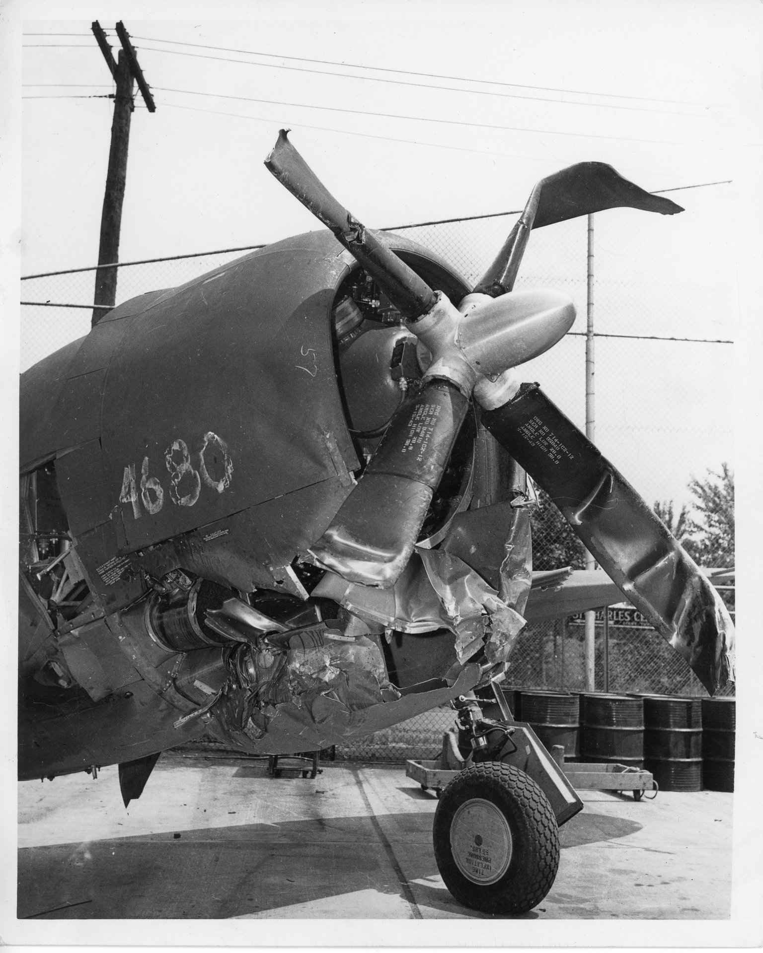 The front fuselage and propeller of the P-47 that landed on top of Tony.